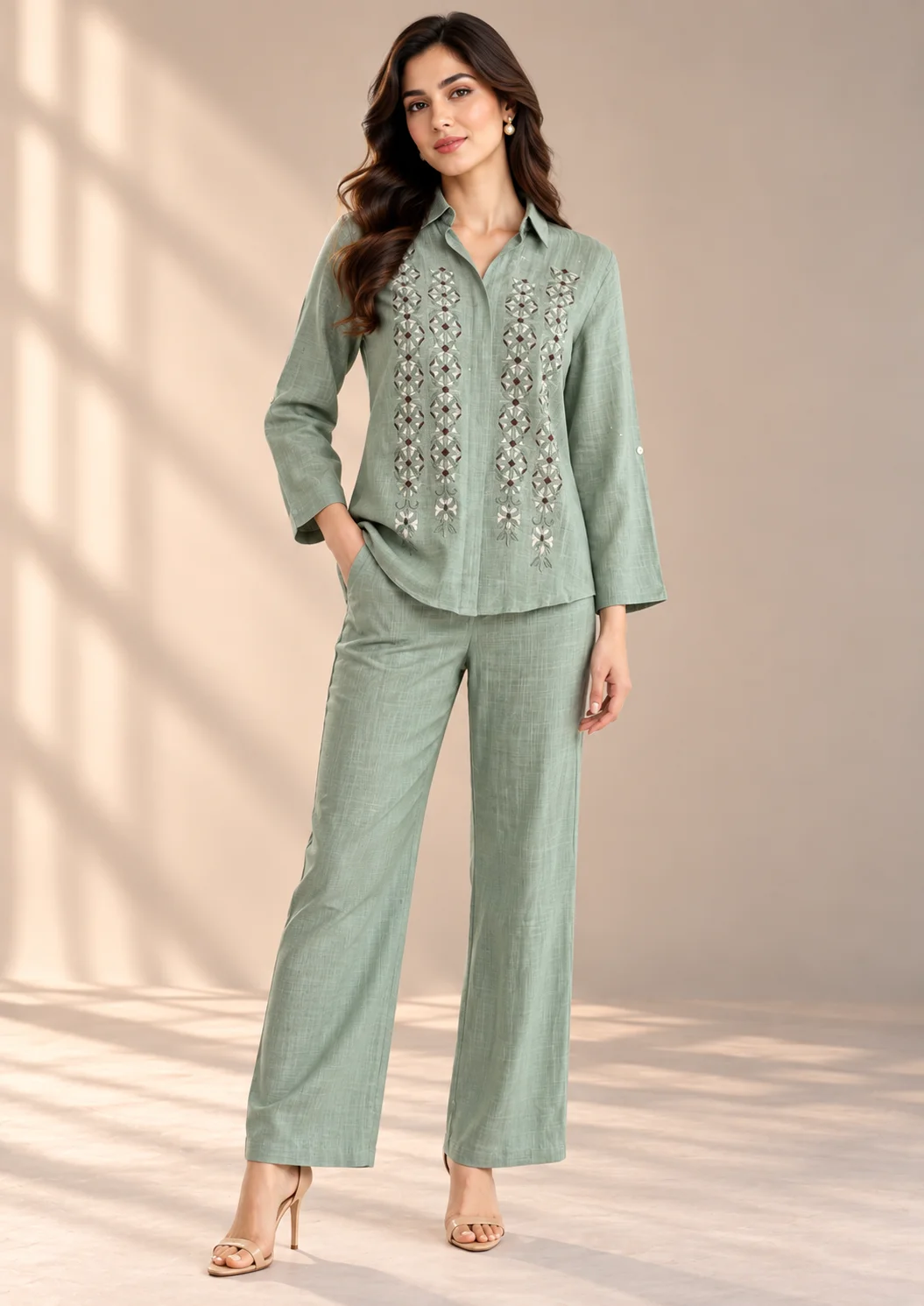 Embroidered Wide-Leg Co Ord Set