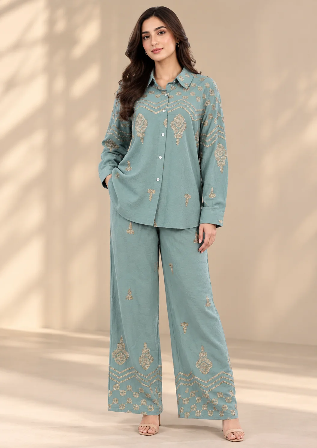 Embroidered Wide-Leg Co Ord Set