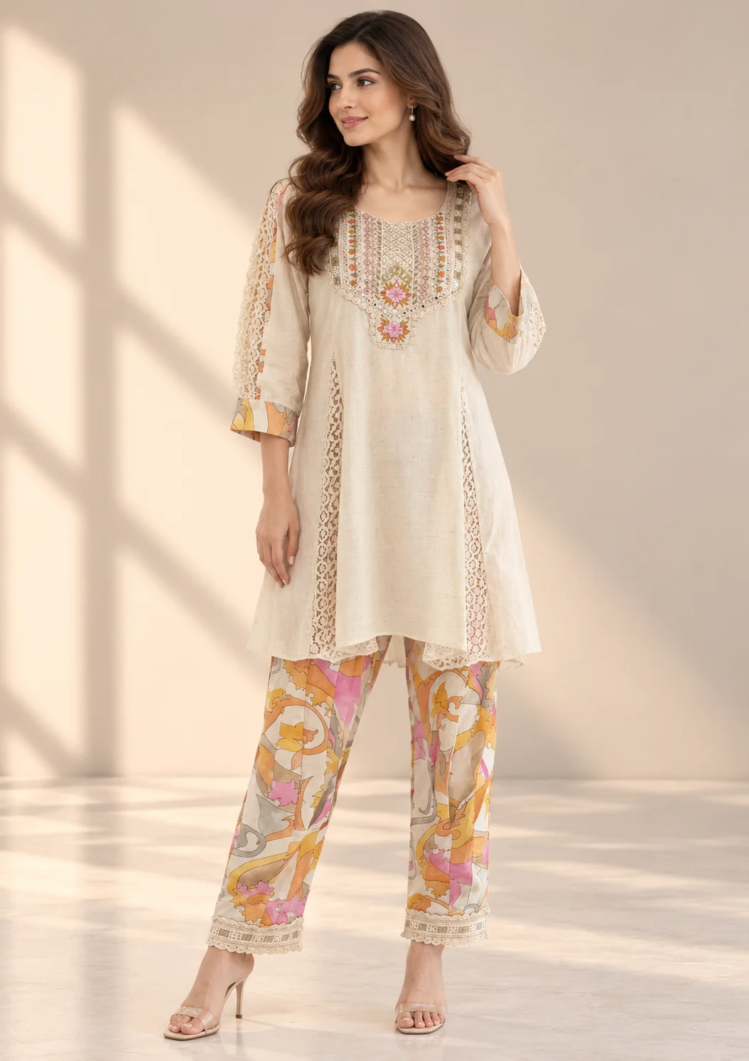 Embroidered Printed Kurta Co Ord Set