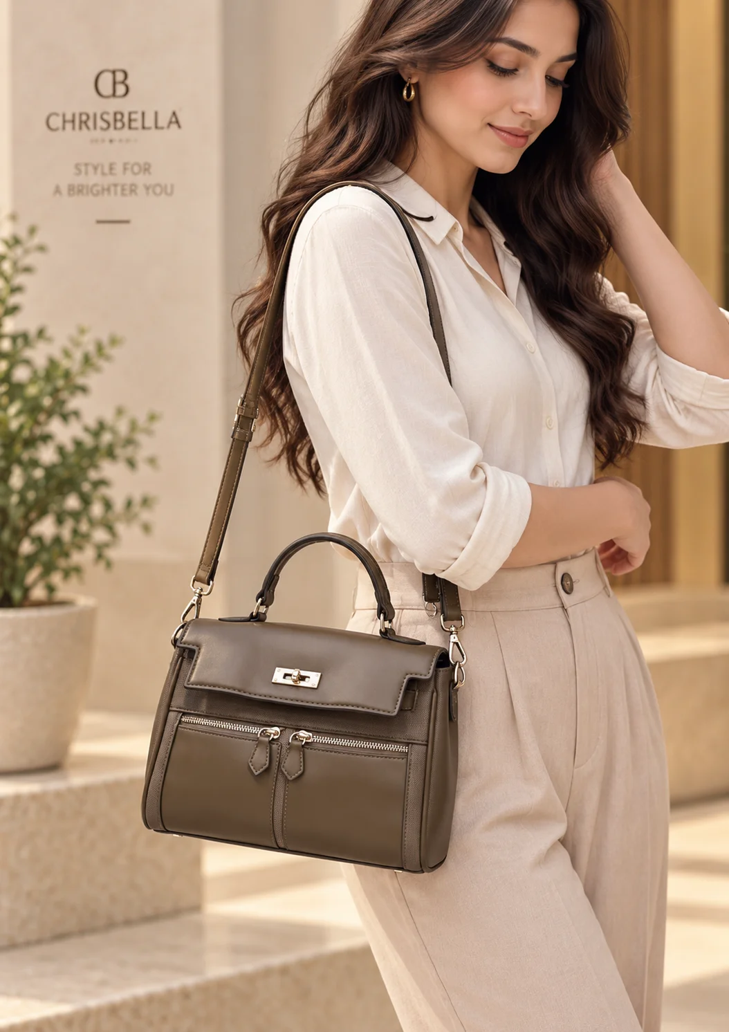 Chrisbella Taupe Top-Handle Bag