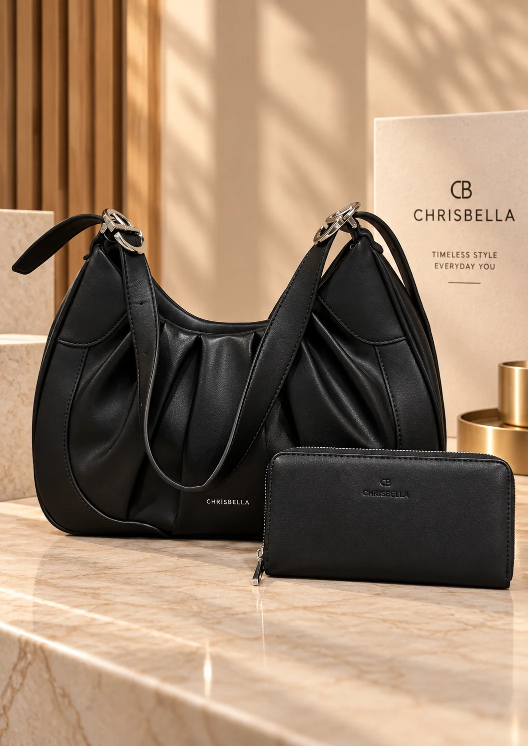Chrisbella  Pleated Shoulder Bag and Wallet