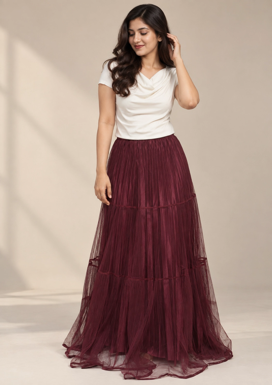 Net Long Flared Skirt