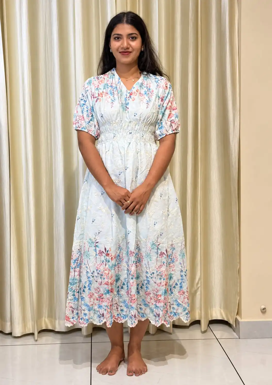 Floral Printed Embroidered Mini frock