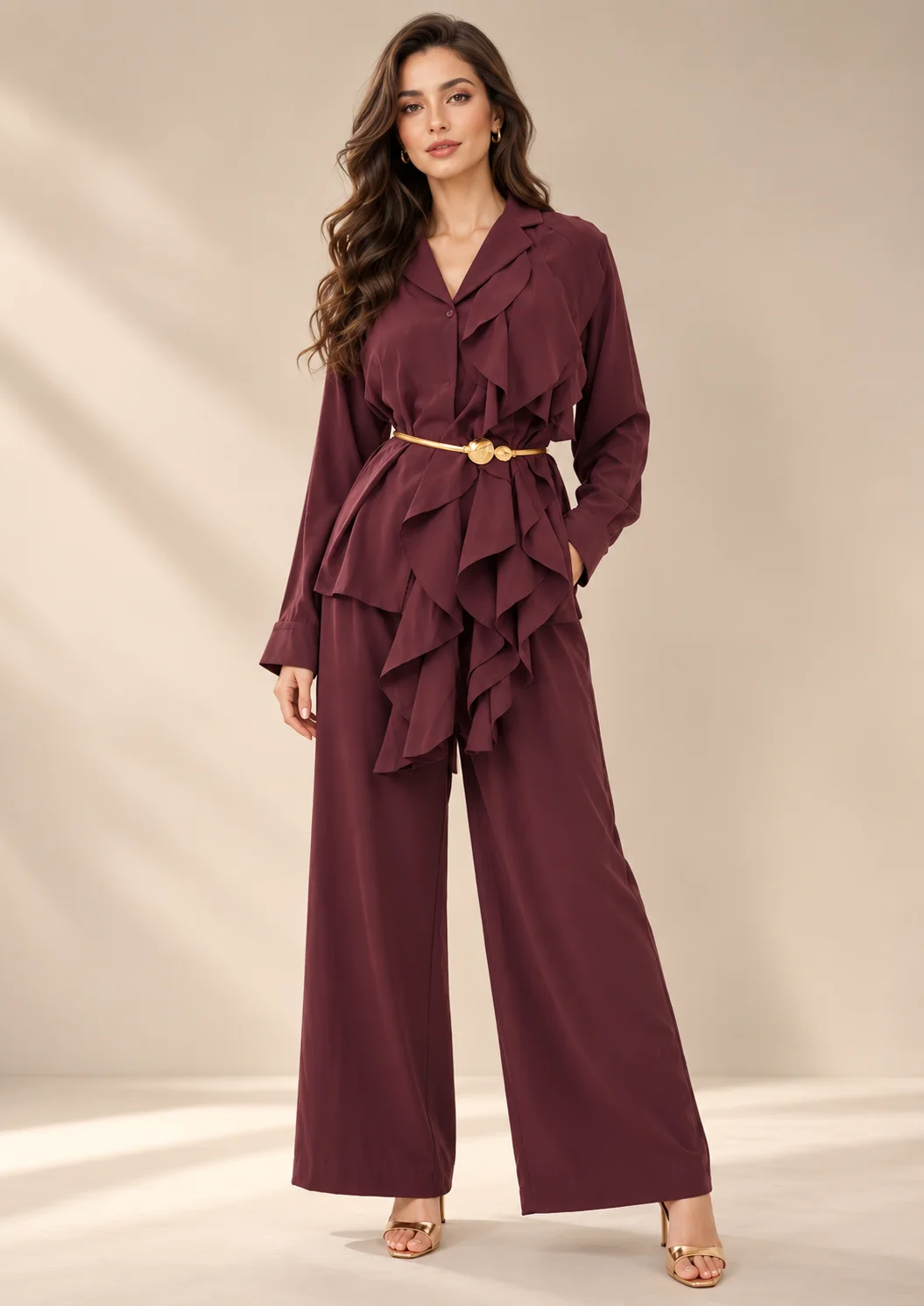 Ruffle Wide-Leg Co Ord Set