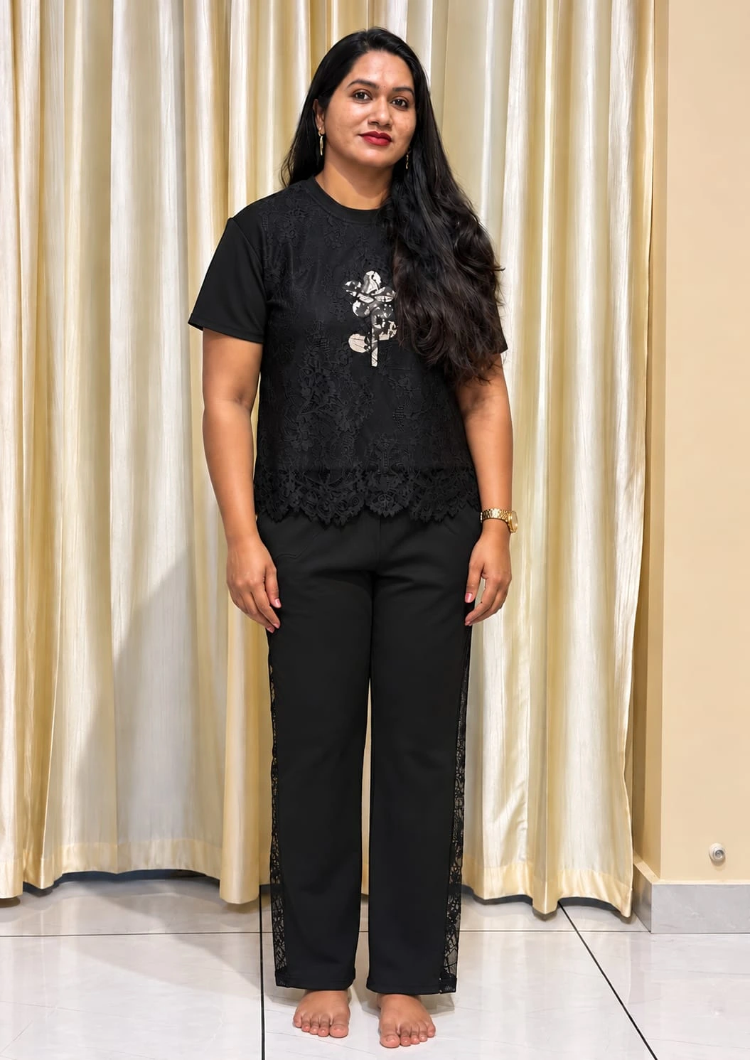 Lace Co Ord Set with Wide-Leg Pants
