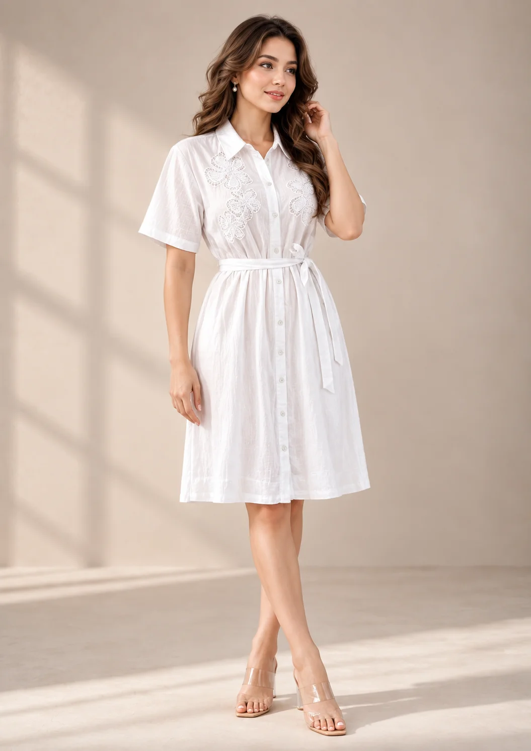 Embroidered Shirt Dress