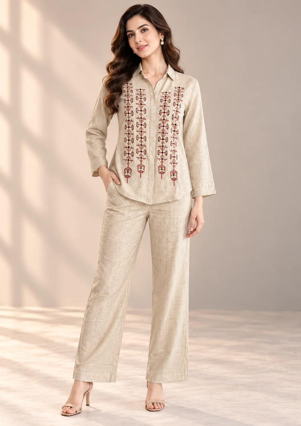 Embroidered Wide-Leg Co Ord Set