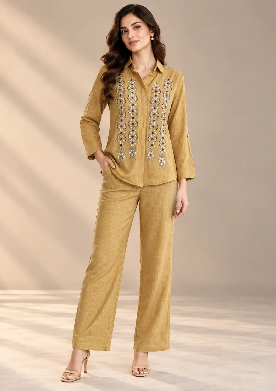 Embroidered Wide-Leg Co Ord Set