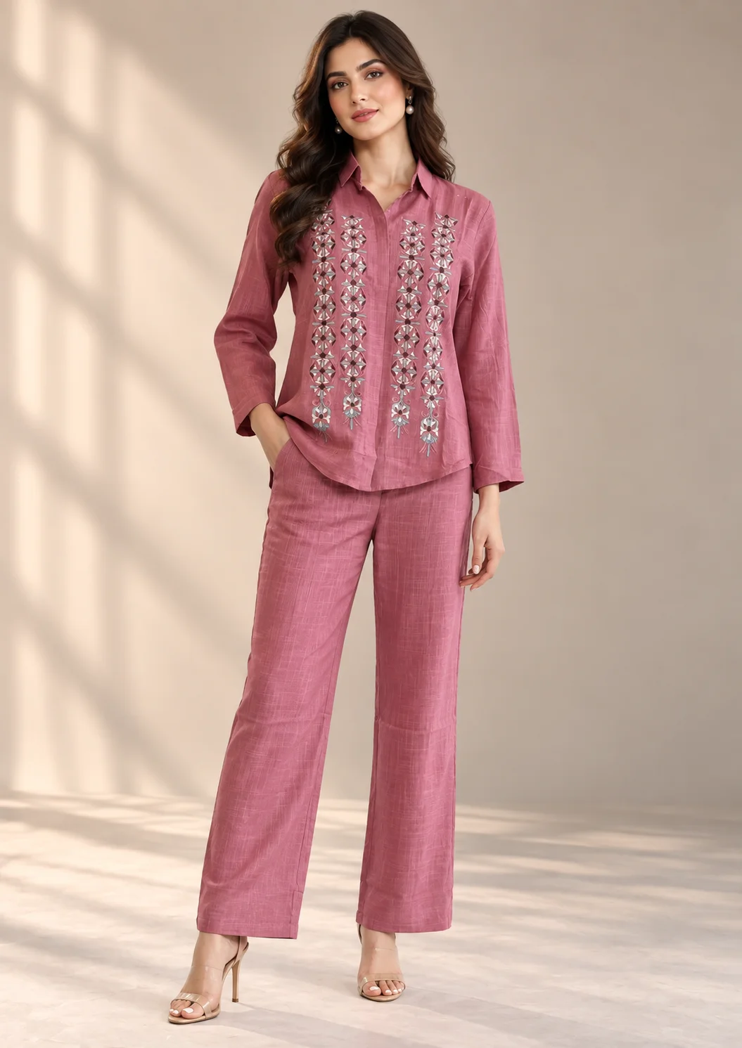 Embroidered Wide-Leg Co Ord Set