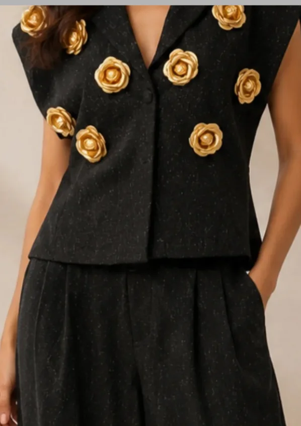 Floral Applique Wide-Leg Co Ord Set