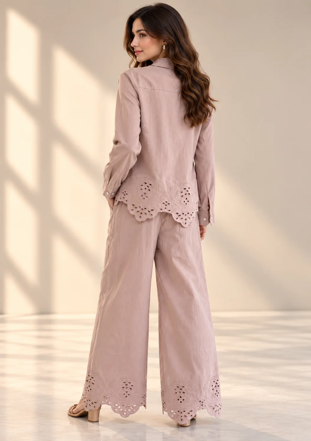 Embroidered Shirt & Wide-Leg Co Ord Set