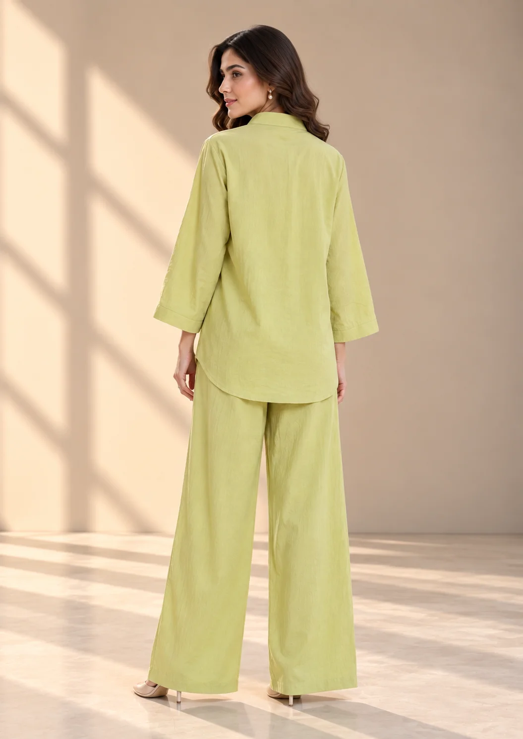Embroidered Linen Wide-Leg Co Ord Set