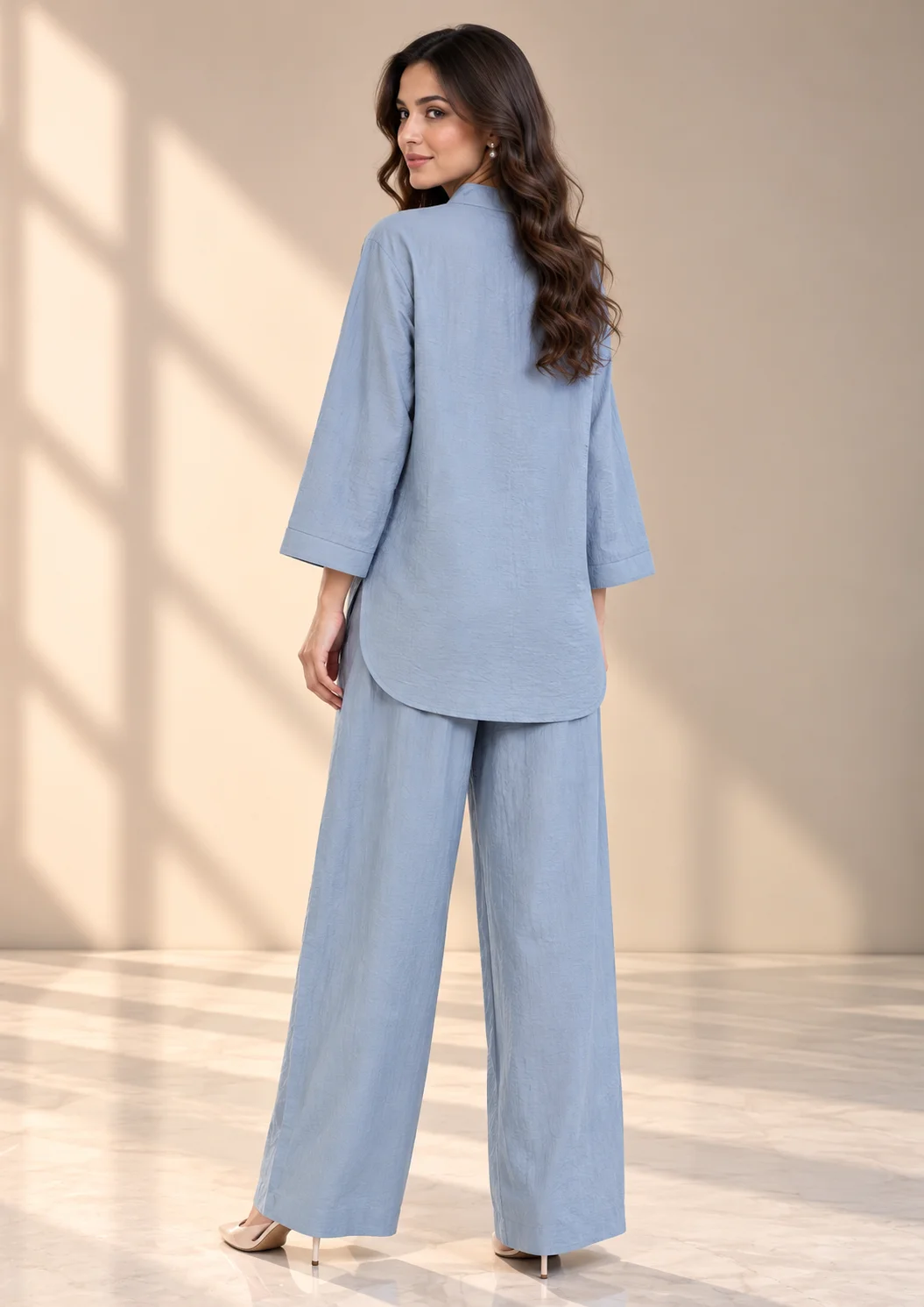 Embroidered Linen Wide-Leg Co Ord Set