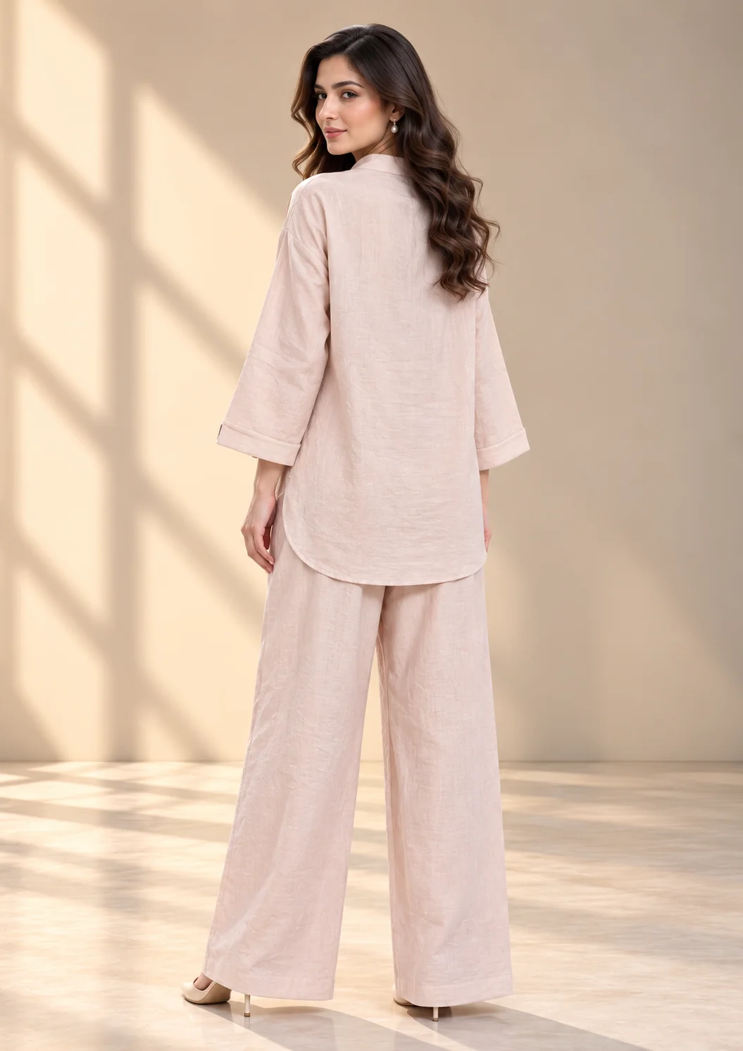 Embroidered Linen Wide-Leg Co Ord Set