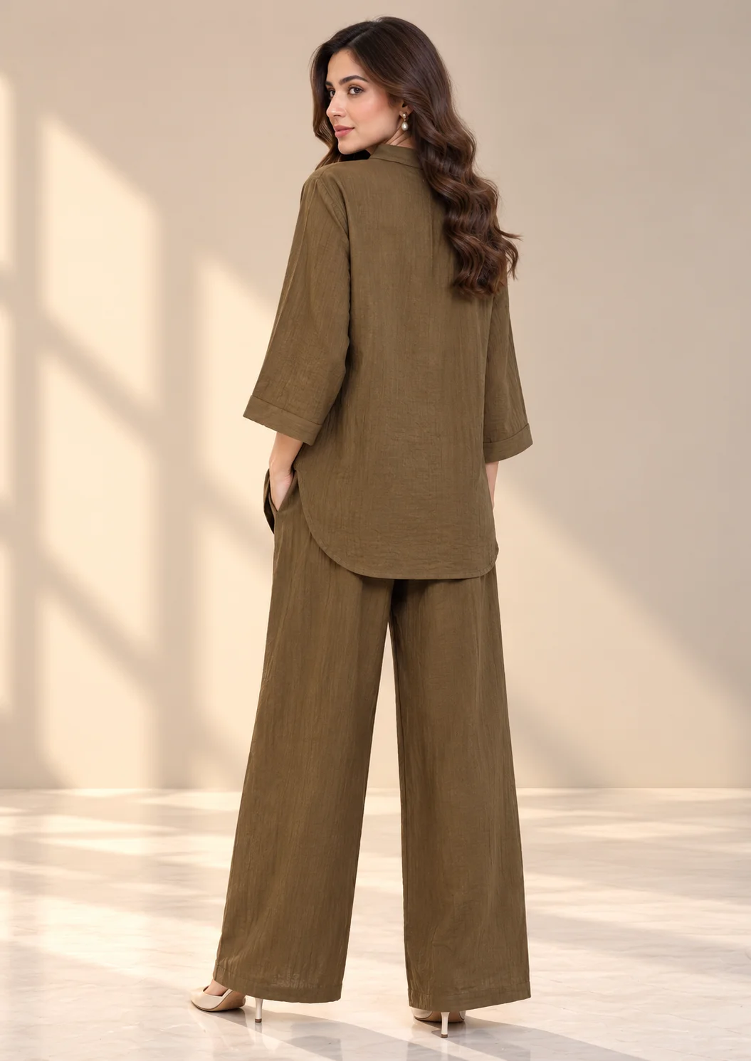 Embroidered Linen Wide-Leg Co Ord Set
