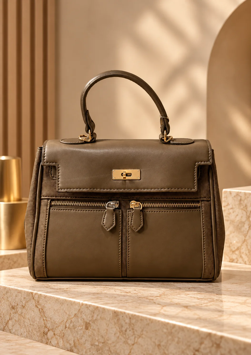 Chrisbella Taupe Top-Handle Bag