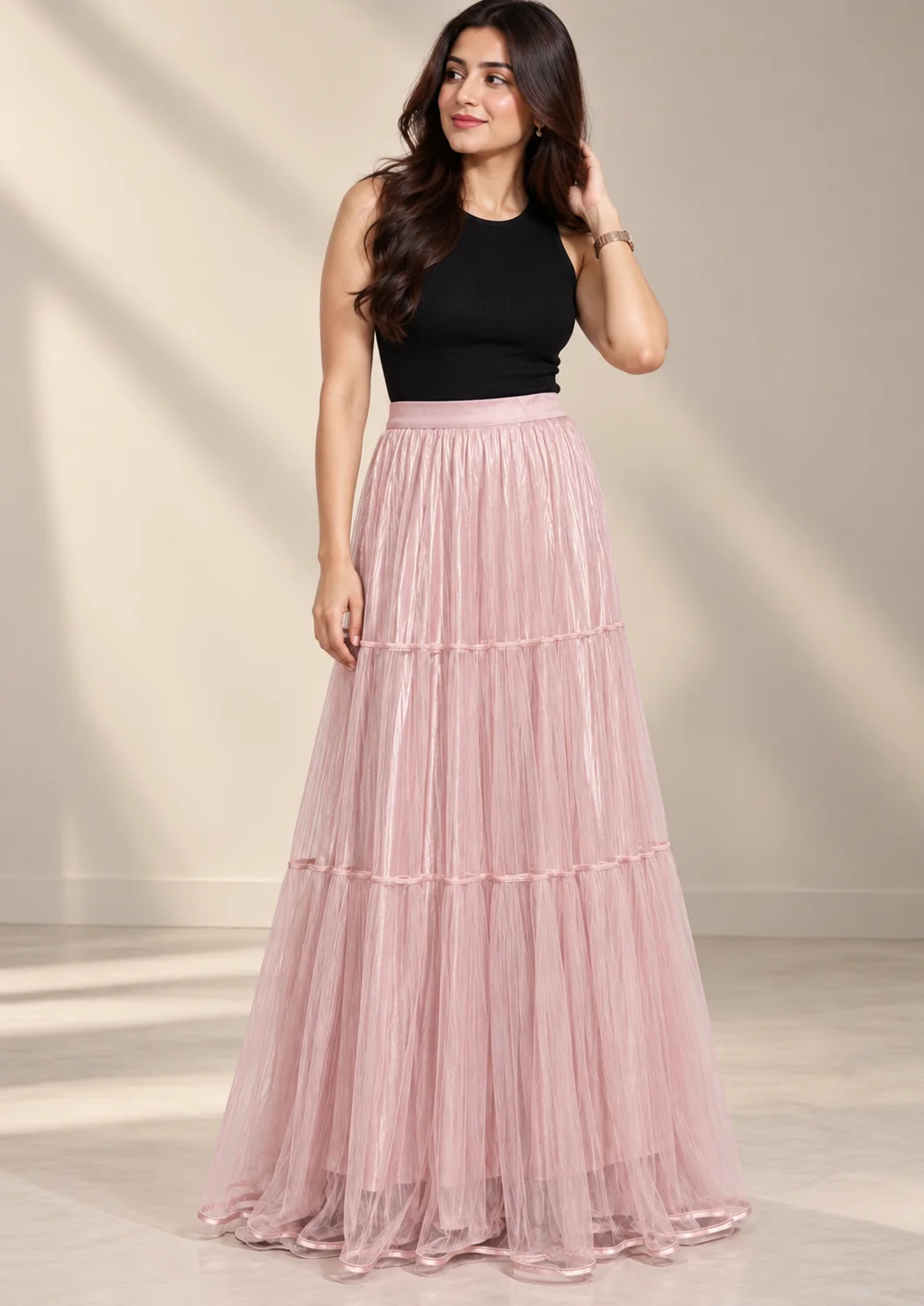 Net Long Flared Skirt