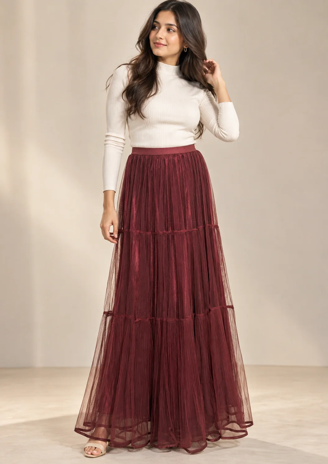 Net Long Flared Skirt