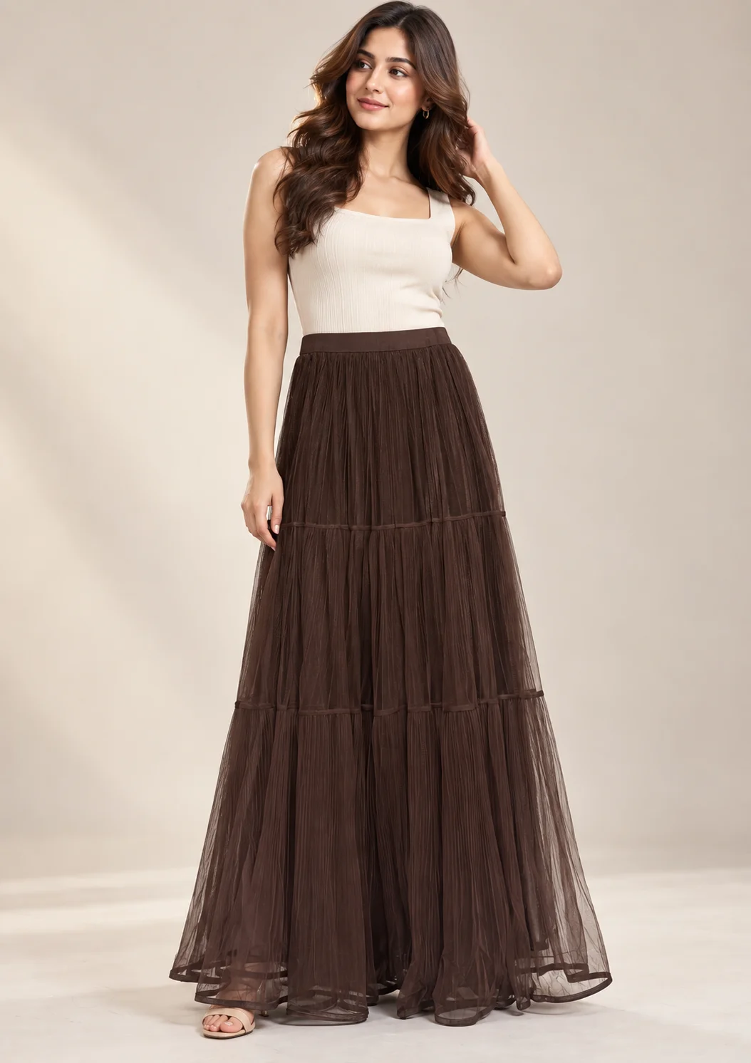 Net Long Flared Skirt