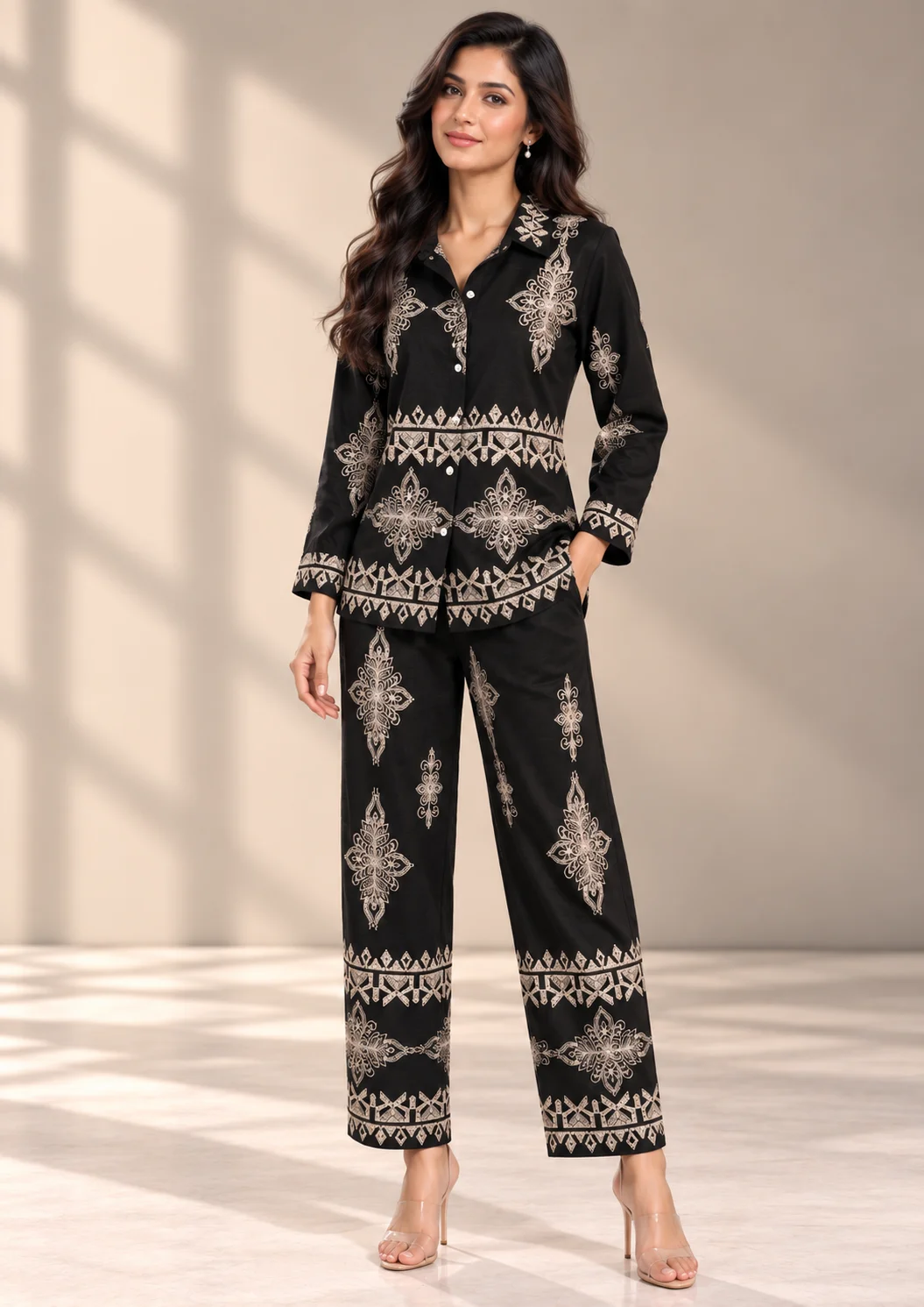 Embroidered Wide-Leg Co Ord Set