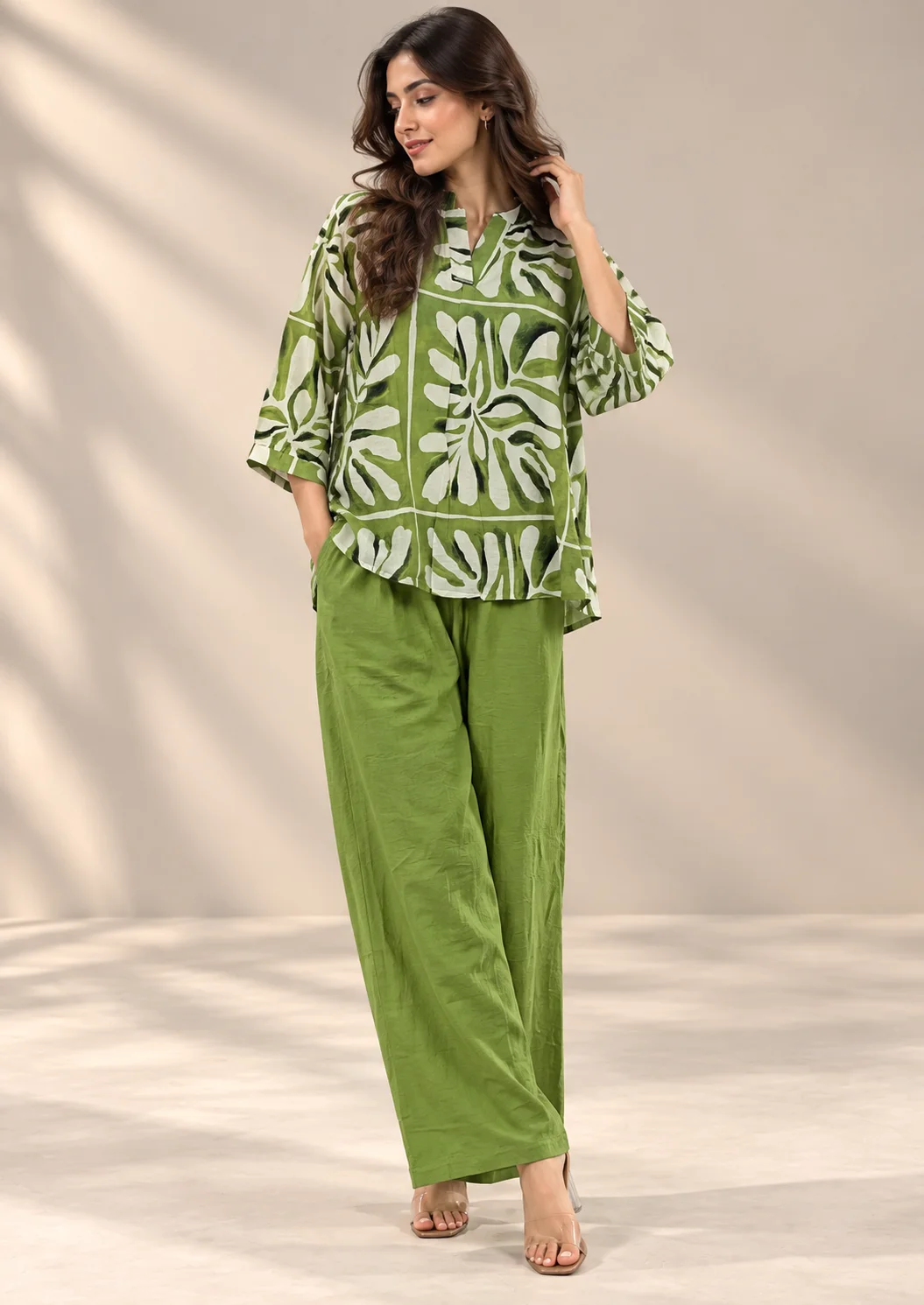 Tropical Print Wide-Leg Co Ord Set