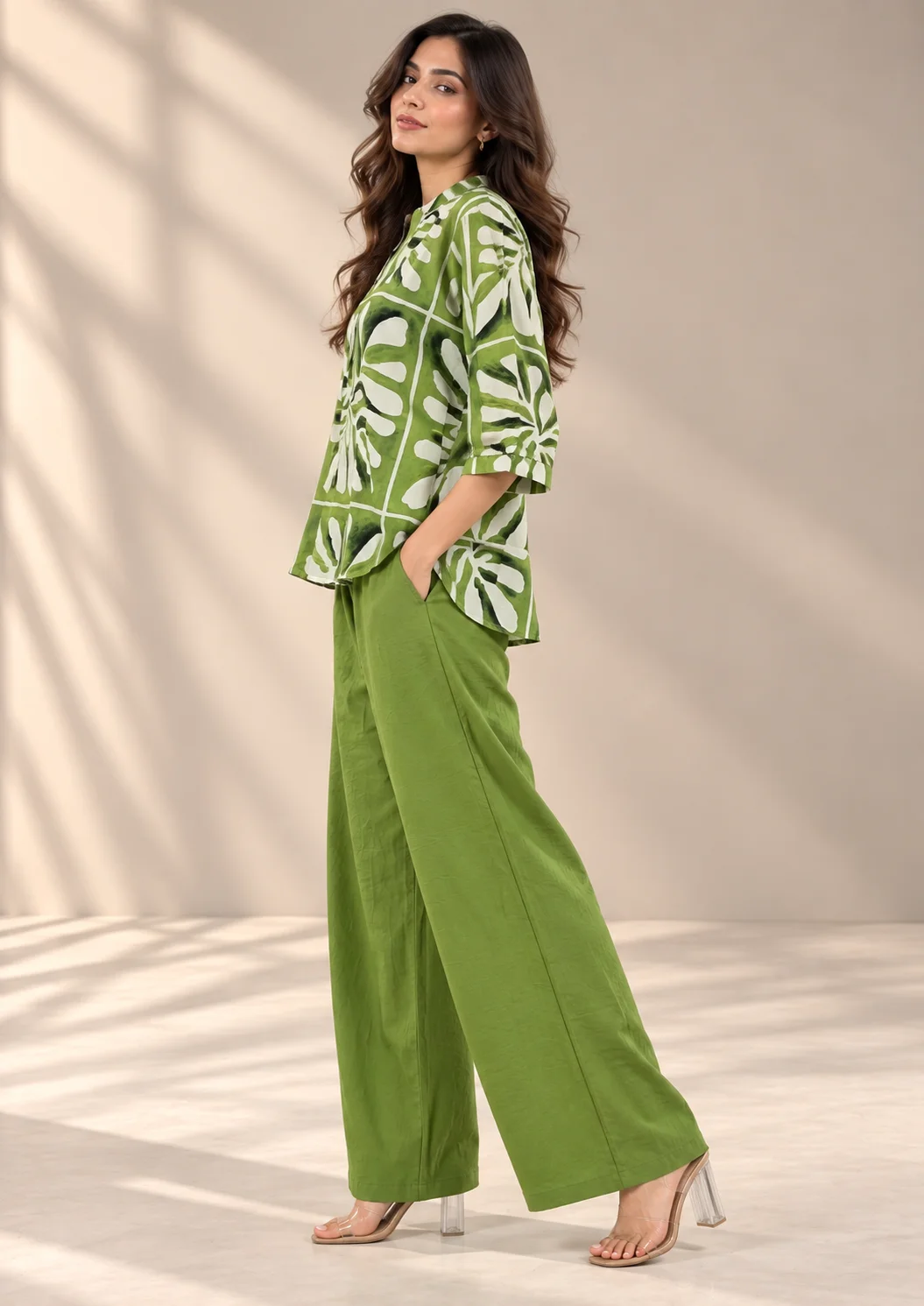Tropical Print Wide-Leg Co Ord Set