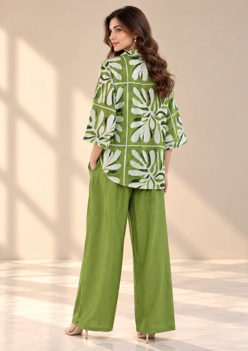 Tropical Print Wide-Leg Co Ord Set