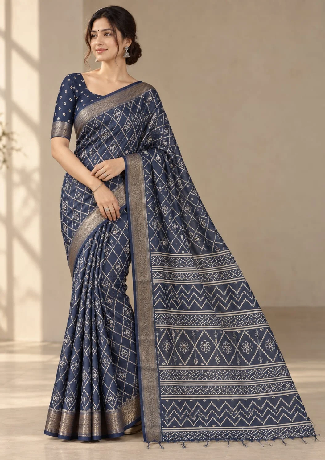 Casual Cotton Blend Block Printed Saree