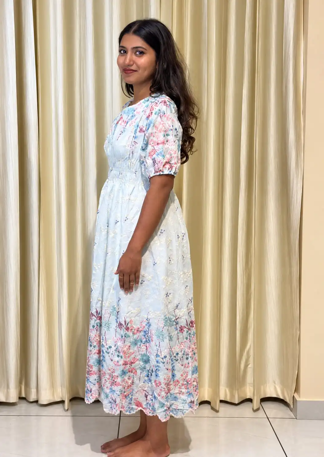 Floral Printed Embroidered Mini frock