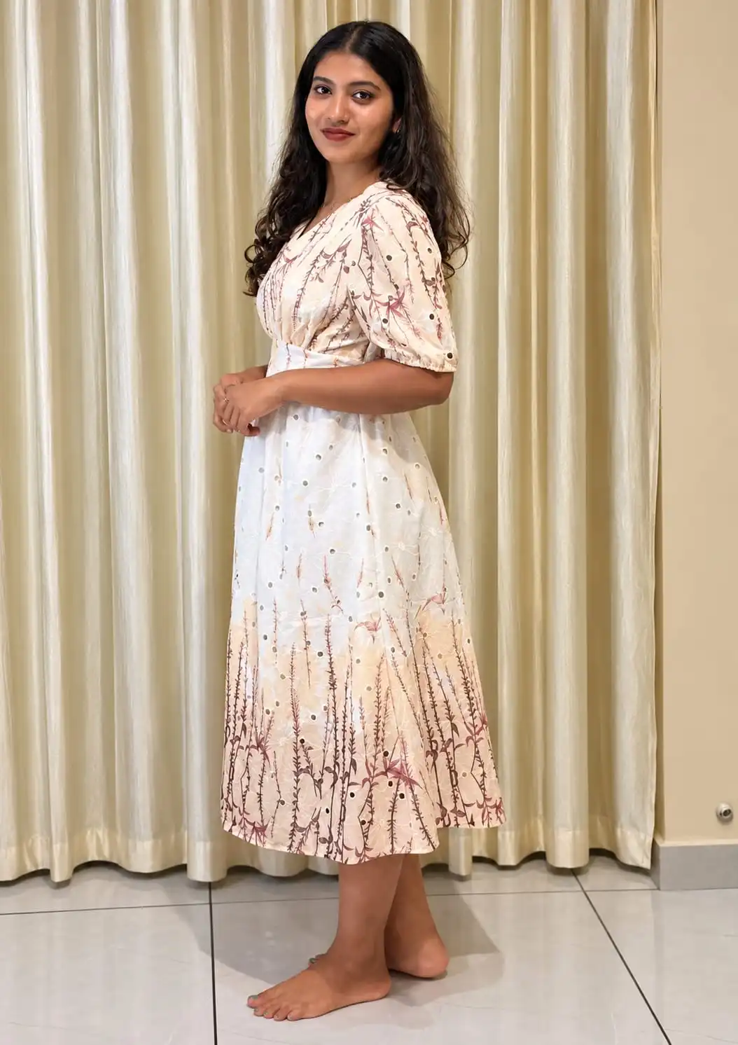 Floral Printed Embroidered Mini frock