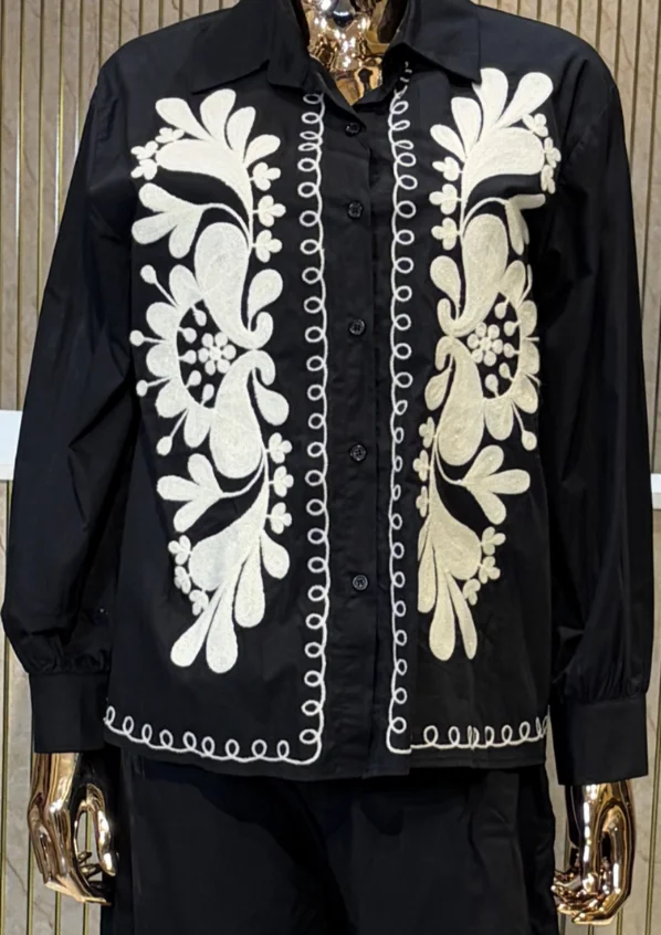 Monochrome Embroidered Wide-Leg Co Ord Set