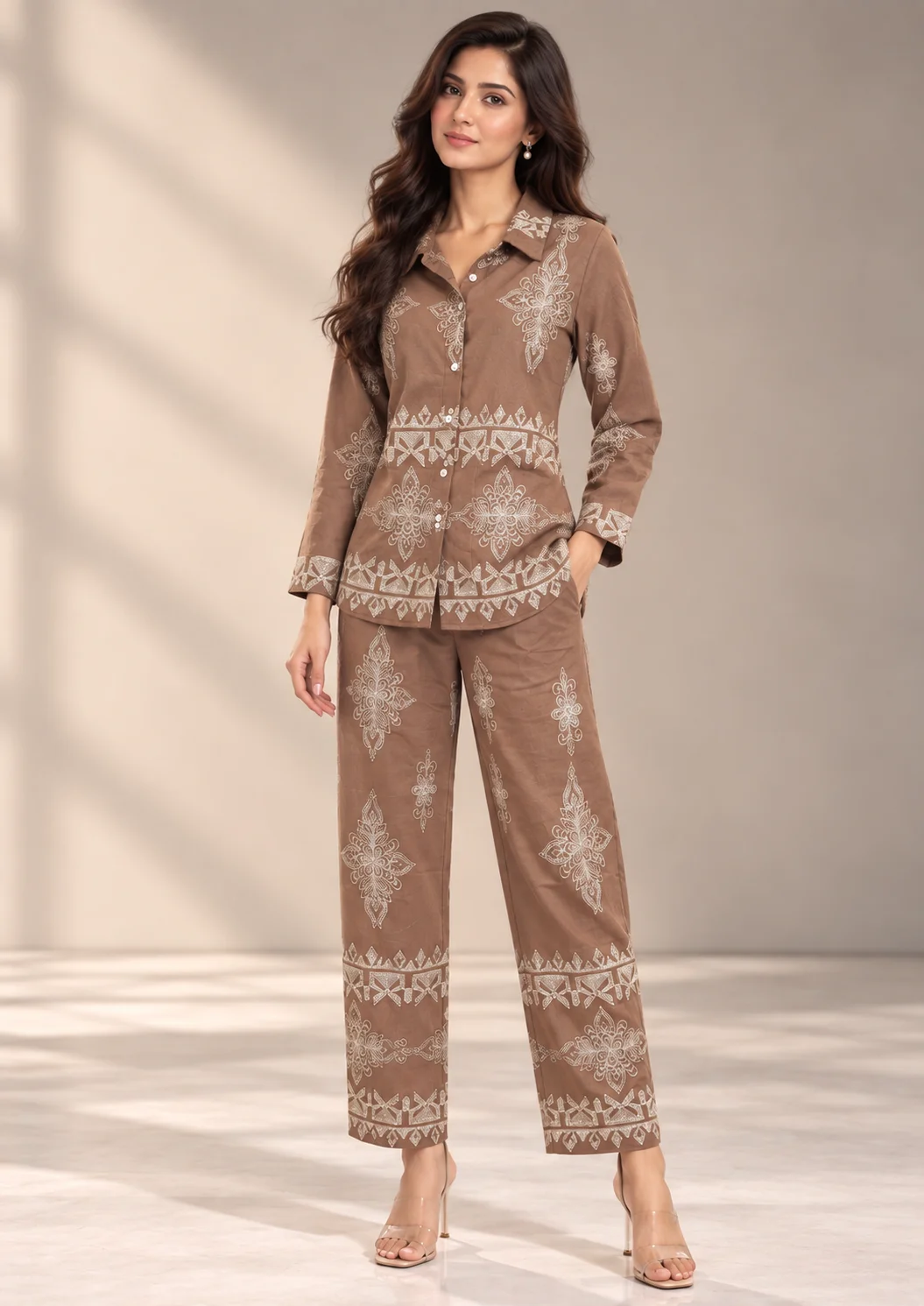 Embroidered Wide-Leg Co Ord Set