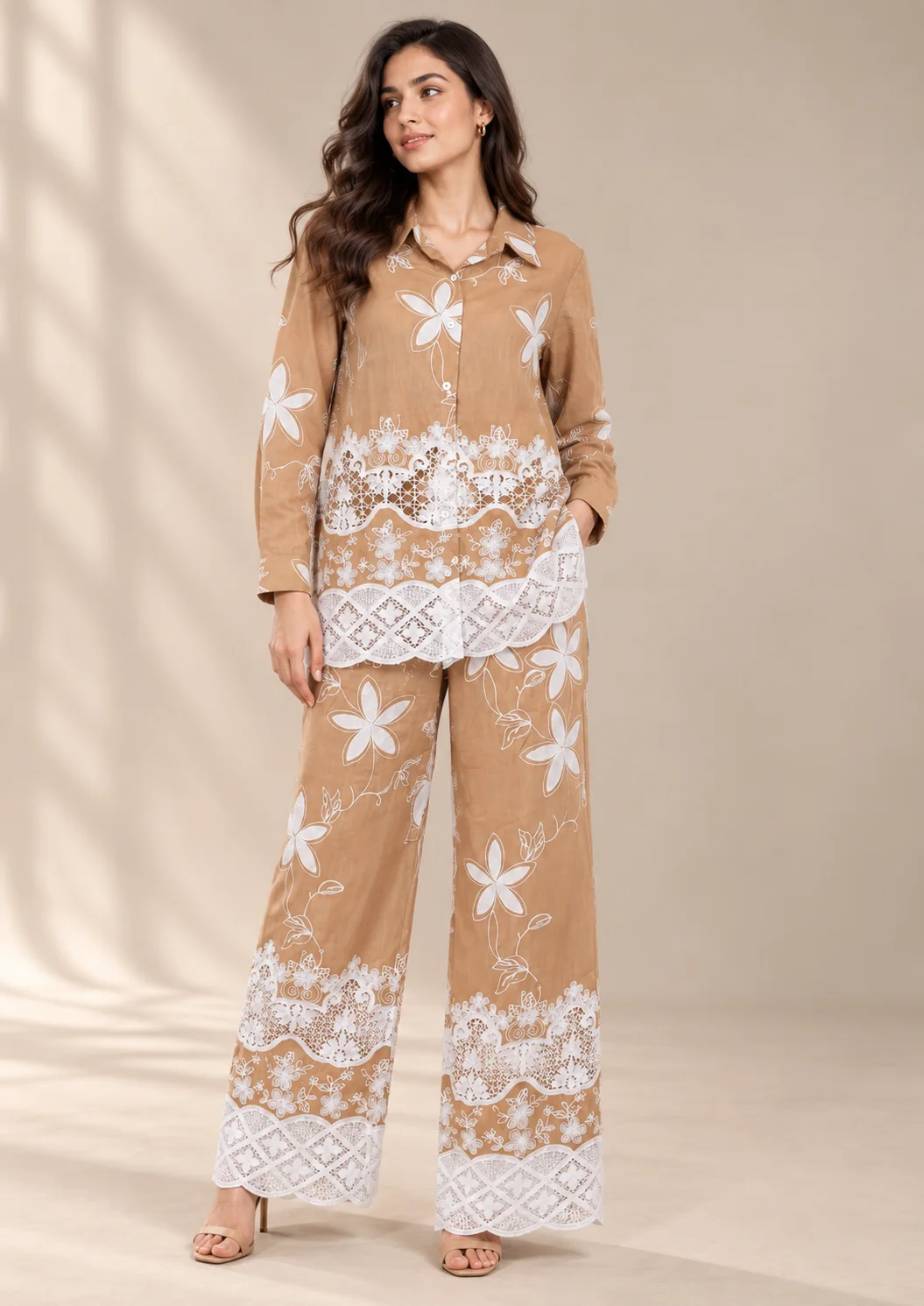 Floral Lace Wide-Leg Co Ord Set