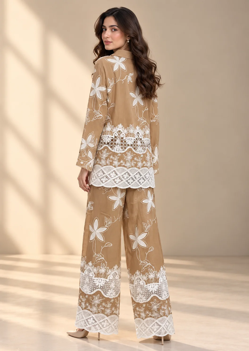 Floral Lace Wide-Leg Co Ord Set