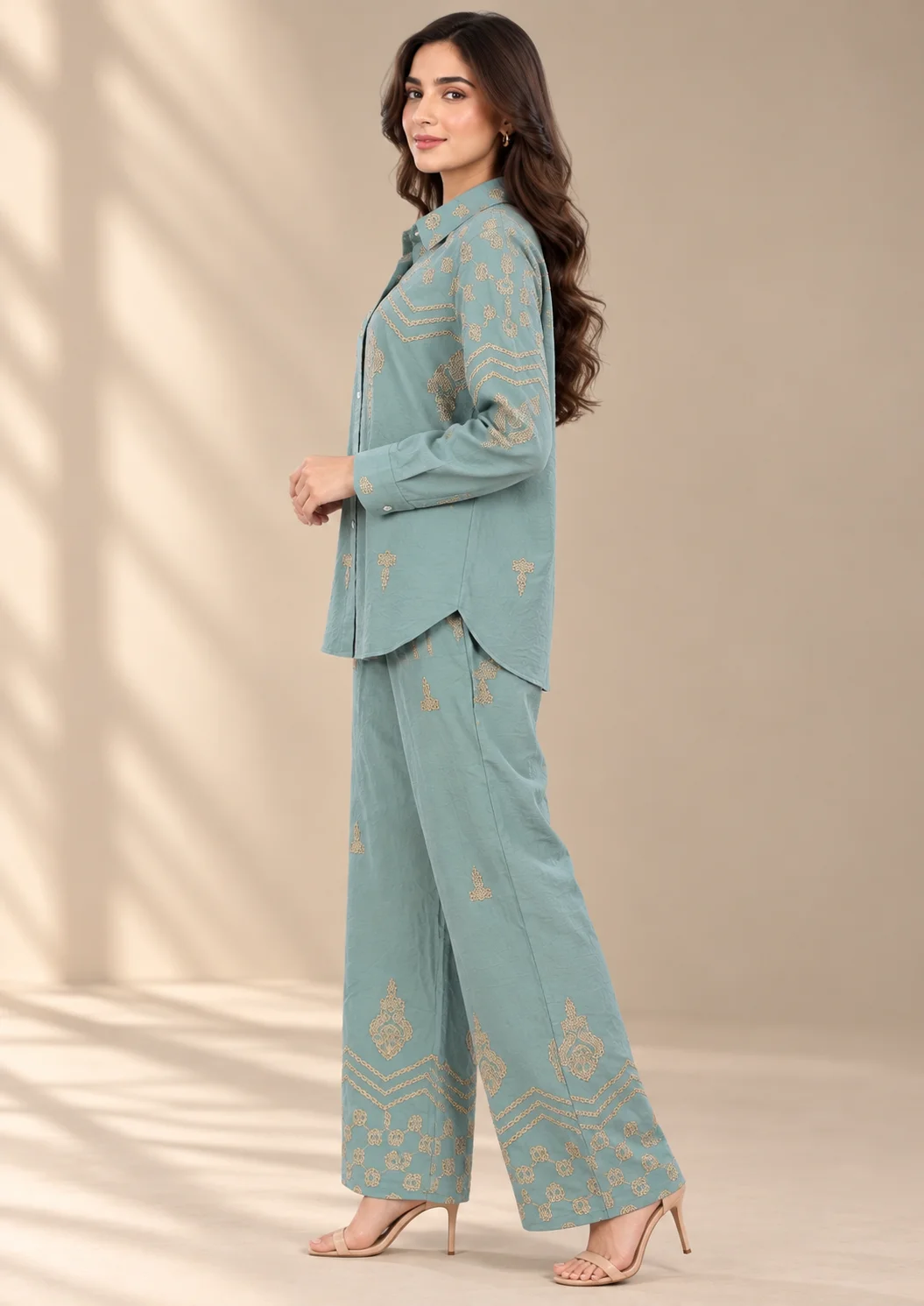 Embroidered Wide-Leg Co Ord Set