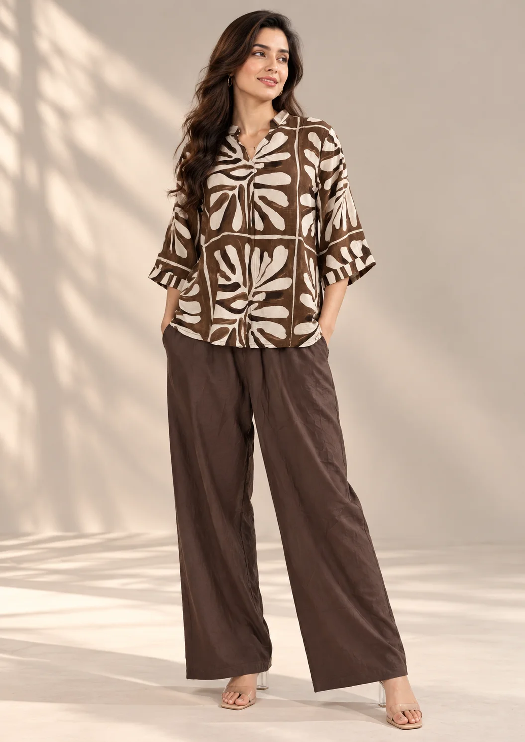 Tropical Print Wide-Leg Co Ord Set