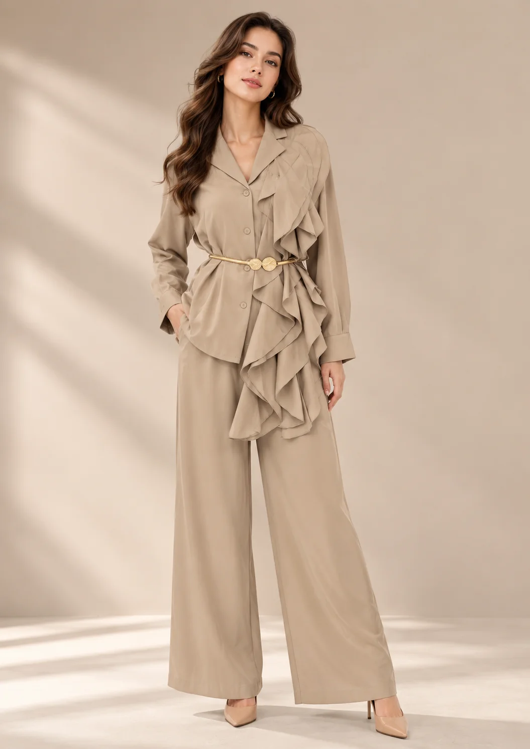 Ruffle Wide-Leg Co Ord Set