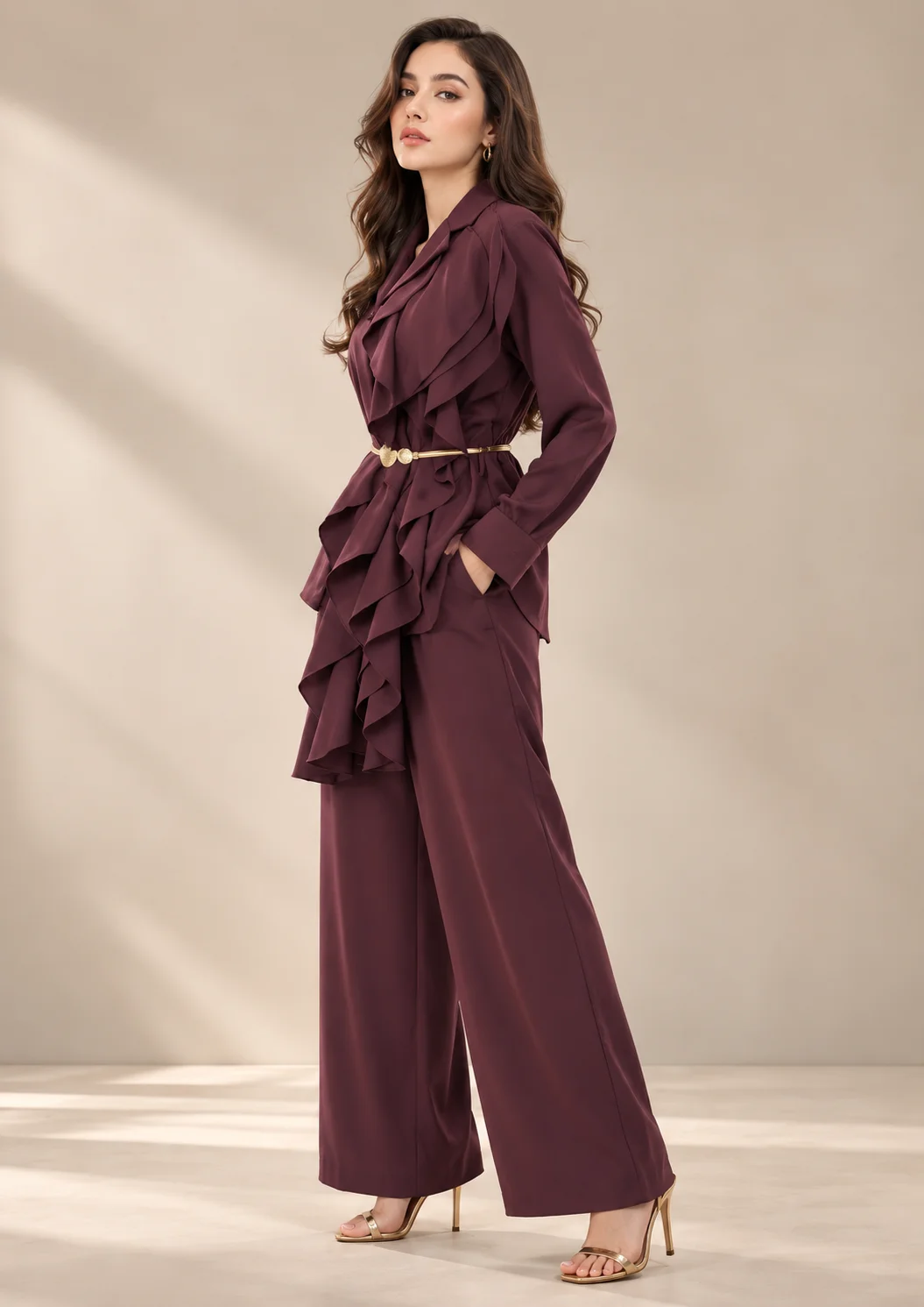 Ruffle Wide-Leg Co Ord Set