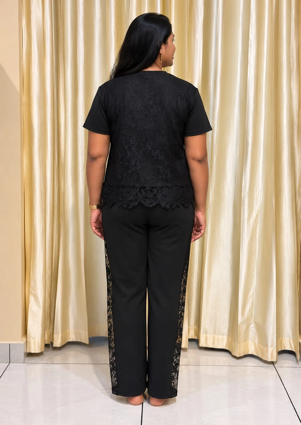 Lace Co Ord Set with Wide-Leg Pants
