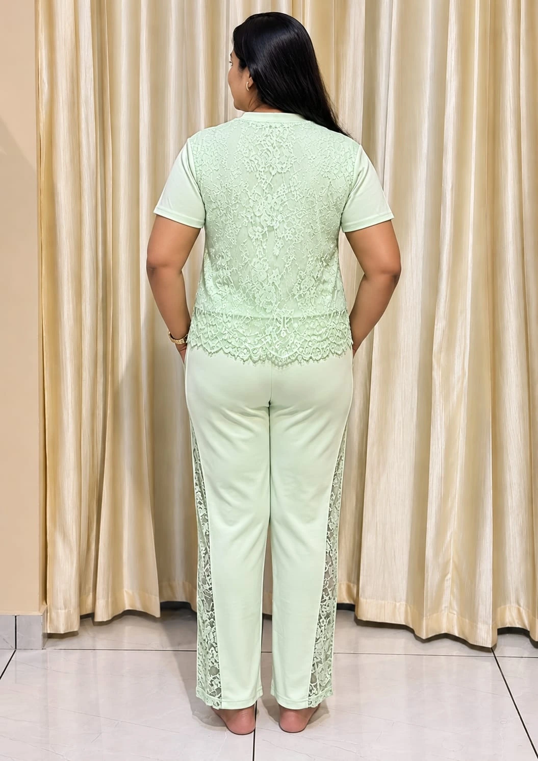 Lace Co Ord Set with Wide-Leg Pants