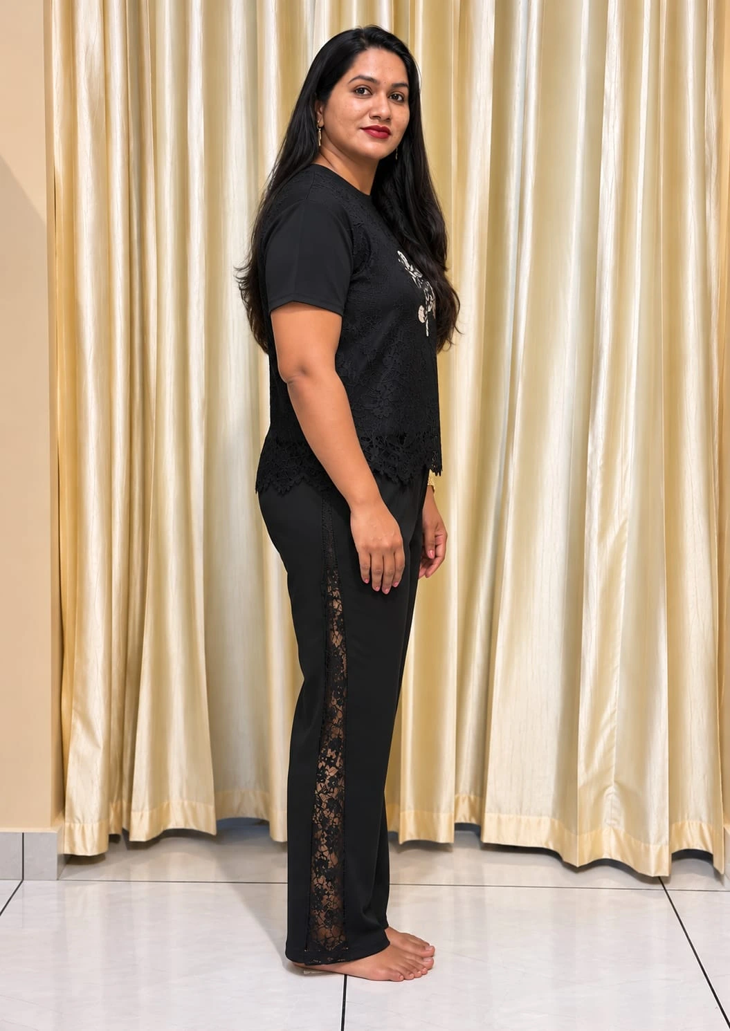 Lace Co Ord Set with Wide-Leg Pants