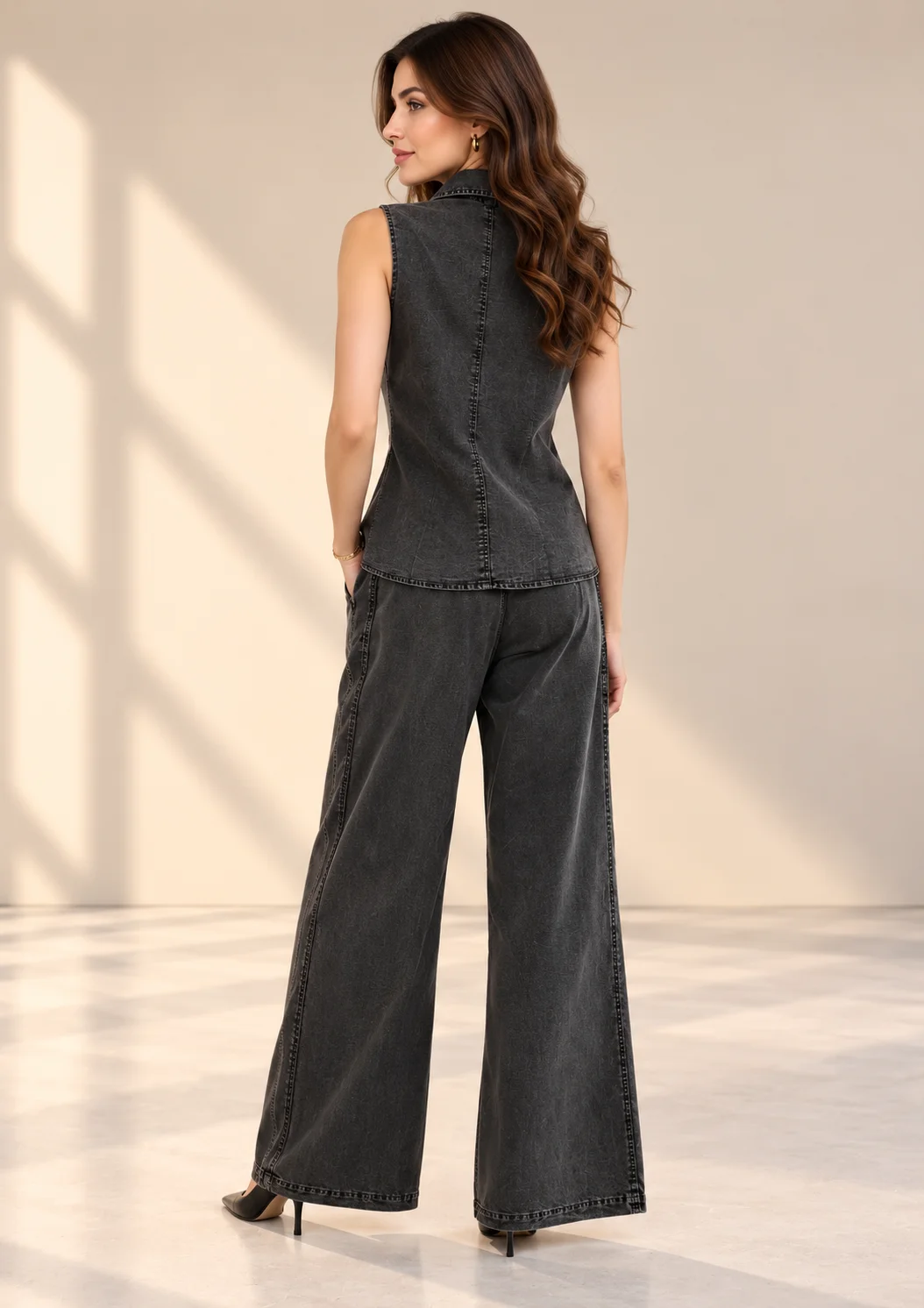 Denim Wide-Leg Co Ord Set