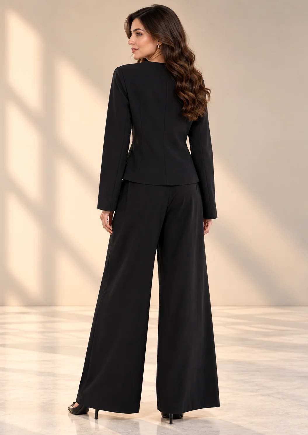 Tailored Button Co Ord Set with Wide-Leg Pants