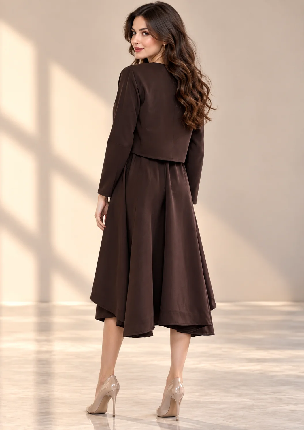 Embellished Fit & Flare Party Wear With Shrug