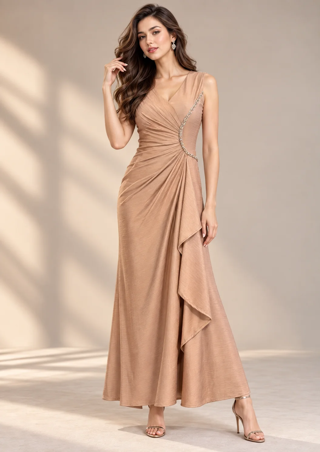 Ruched Draped Party Wear With Crystal Detail