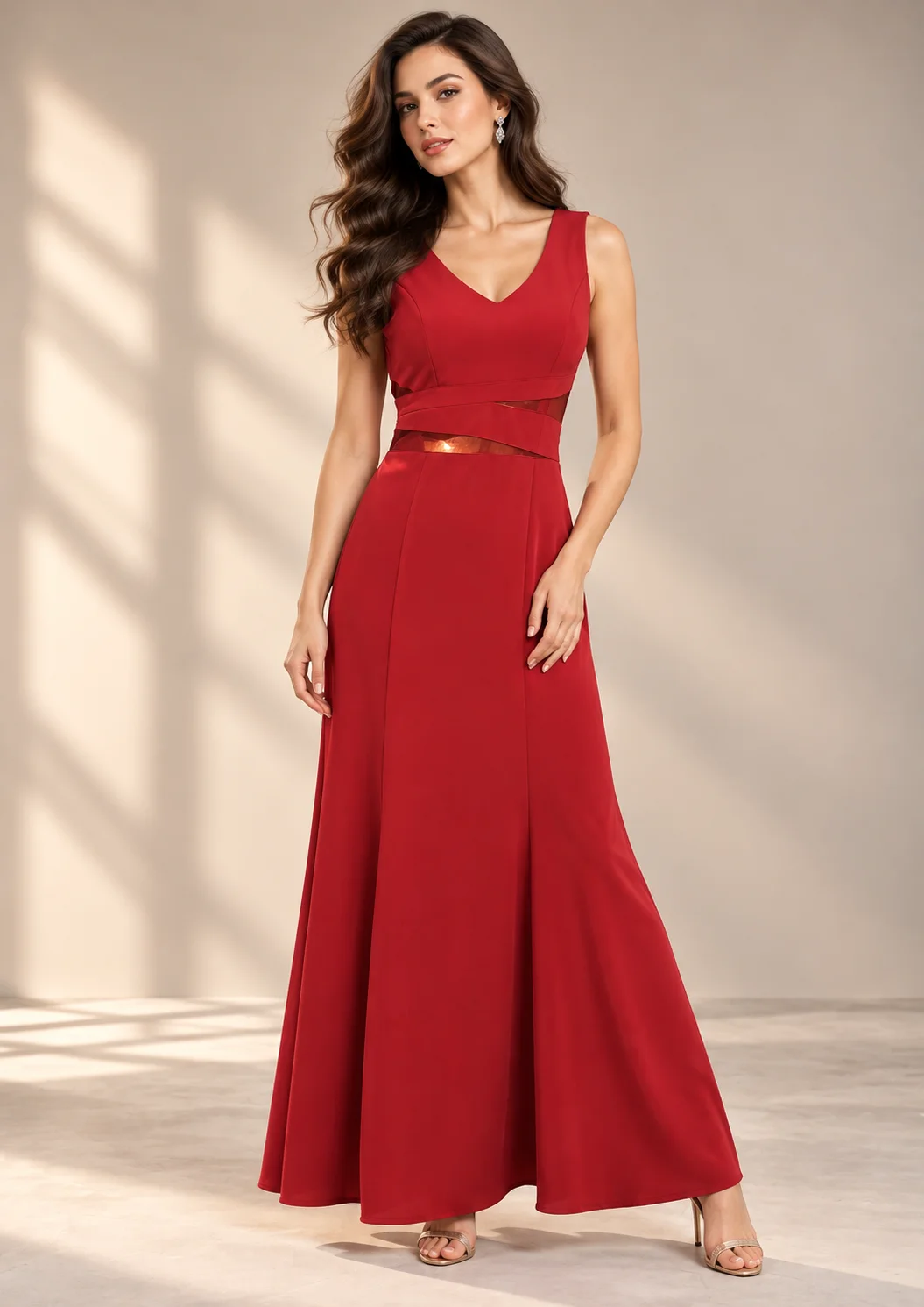 Sleeveless Mesh Cut-Out Mermaid Party Wear