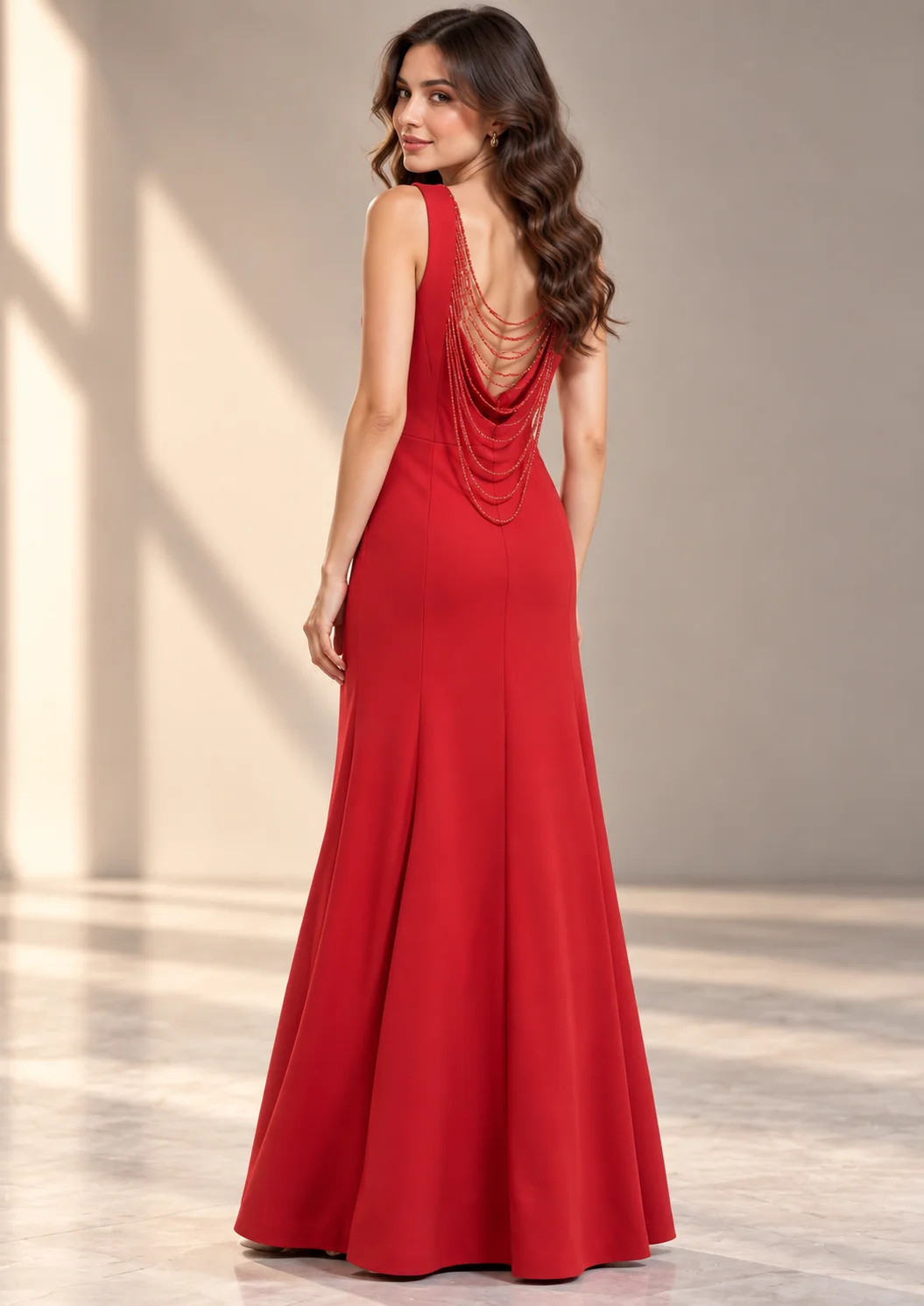 Sleeveless Mesh Cut-Out Mermaid Party Wear