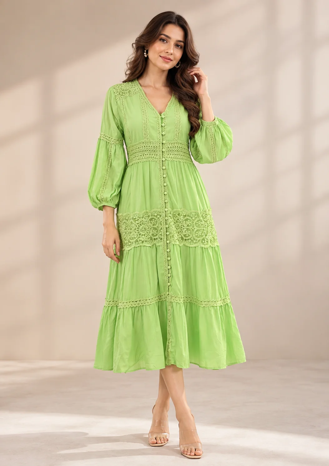 Lace Detail Tiered Maxii Dress