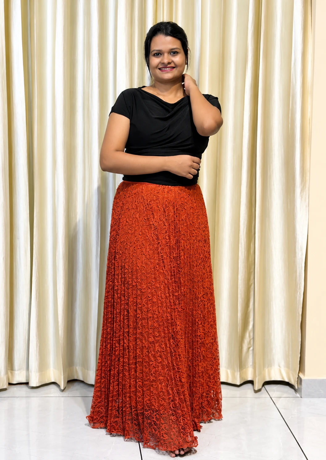 Long Floral Lace Skirt