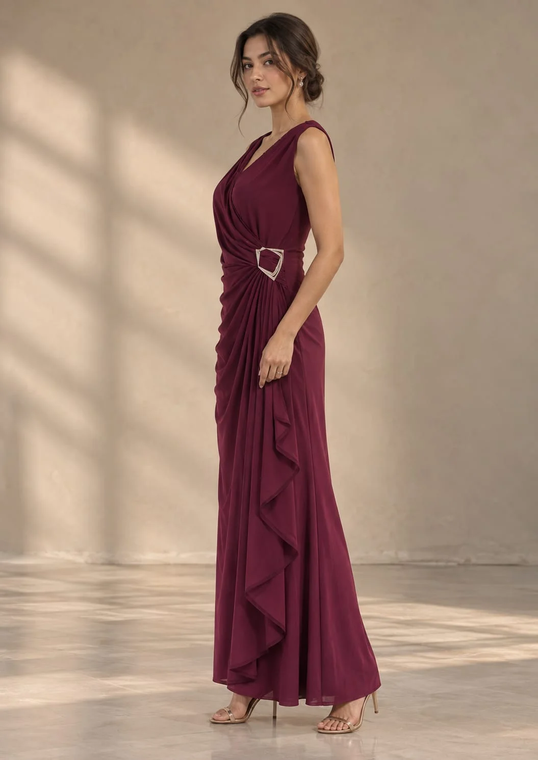 Party Wear Shimmer Maxi Dress (With Sleeves)